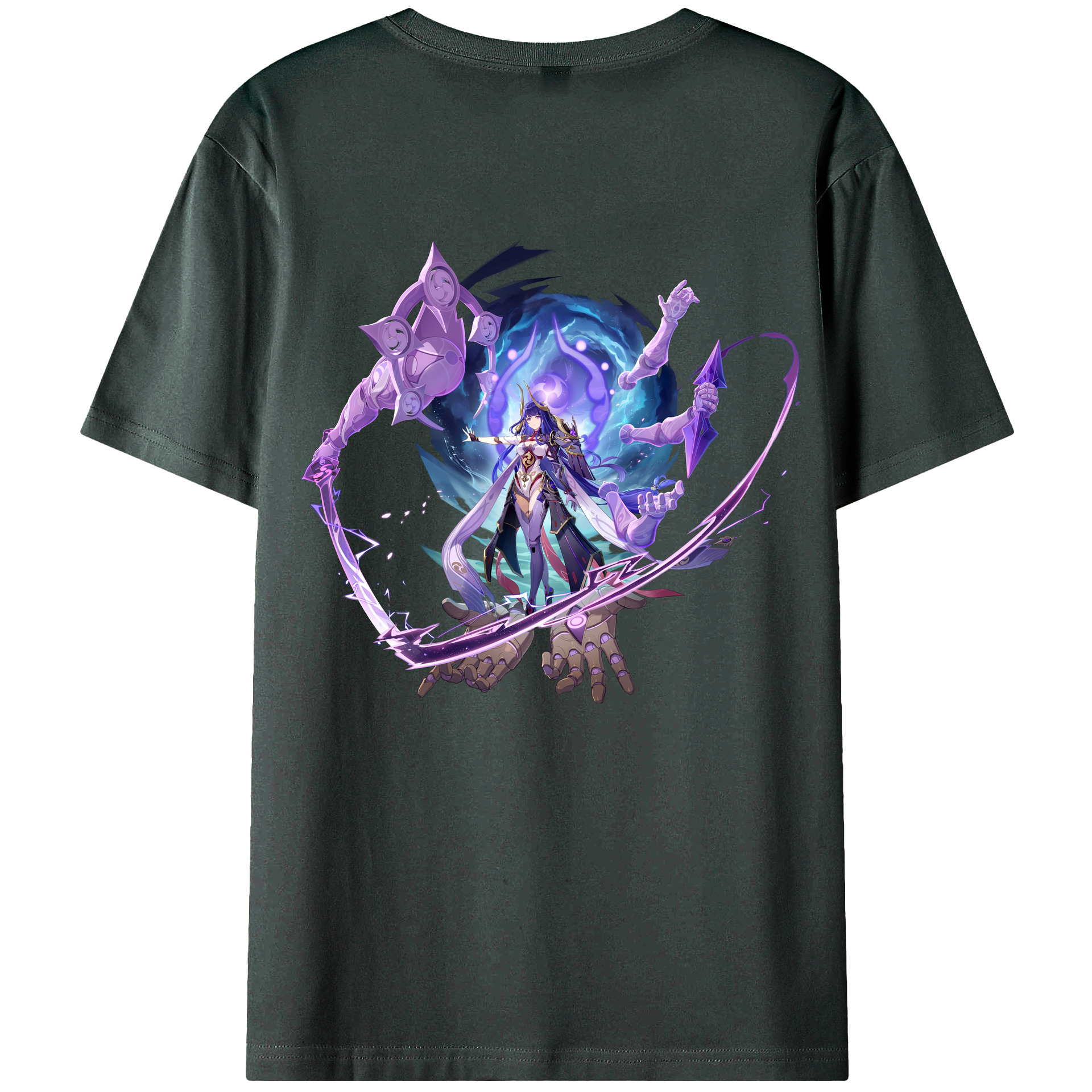 げんし神 雷電将軍 らいでんしょうぐん genshin Raiden Shogun 綿100％ メンズ半袖Tシャツ（バックプリント） 通気性